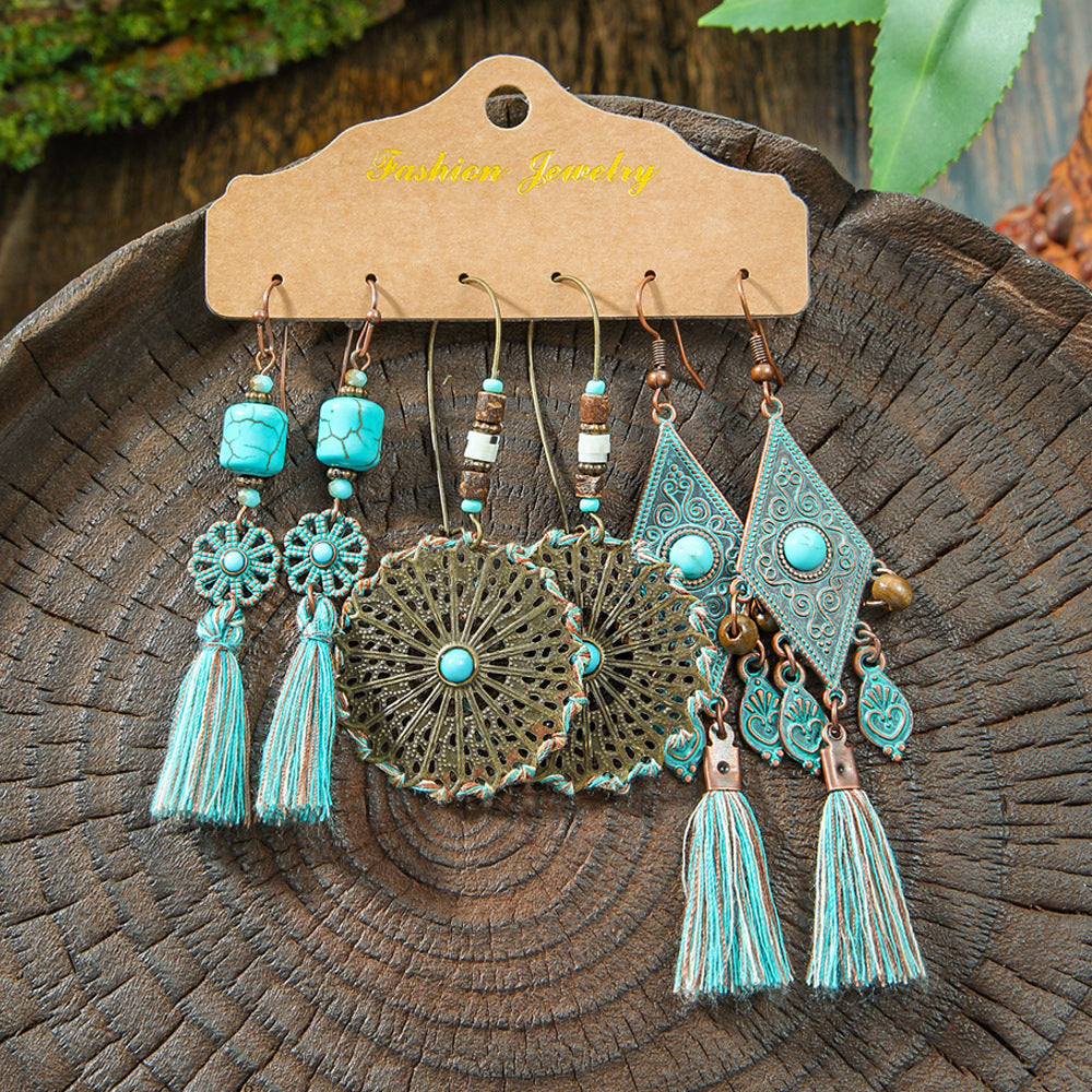Wholesale Retro Irregular Tassel Earrings Set 3 Piece Alloy Fashion Jewelry for Boutique Resale