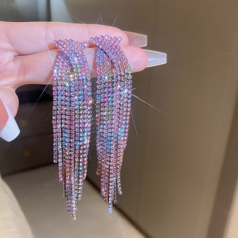 Wholesale Silver Needle Fan-shaped Zircon Diamond Tassel Earrings  ACC-ES-KJ023