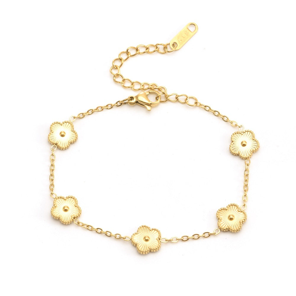 Wholesale 9MM Titanium Steel Five-leaf Clover Bracelet Earrings Necklaces ACC-BT-QianHui006