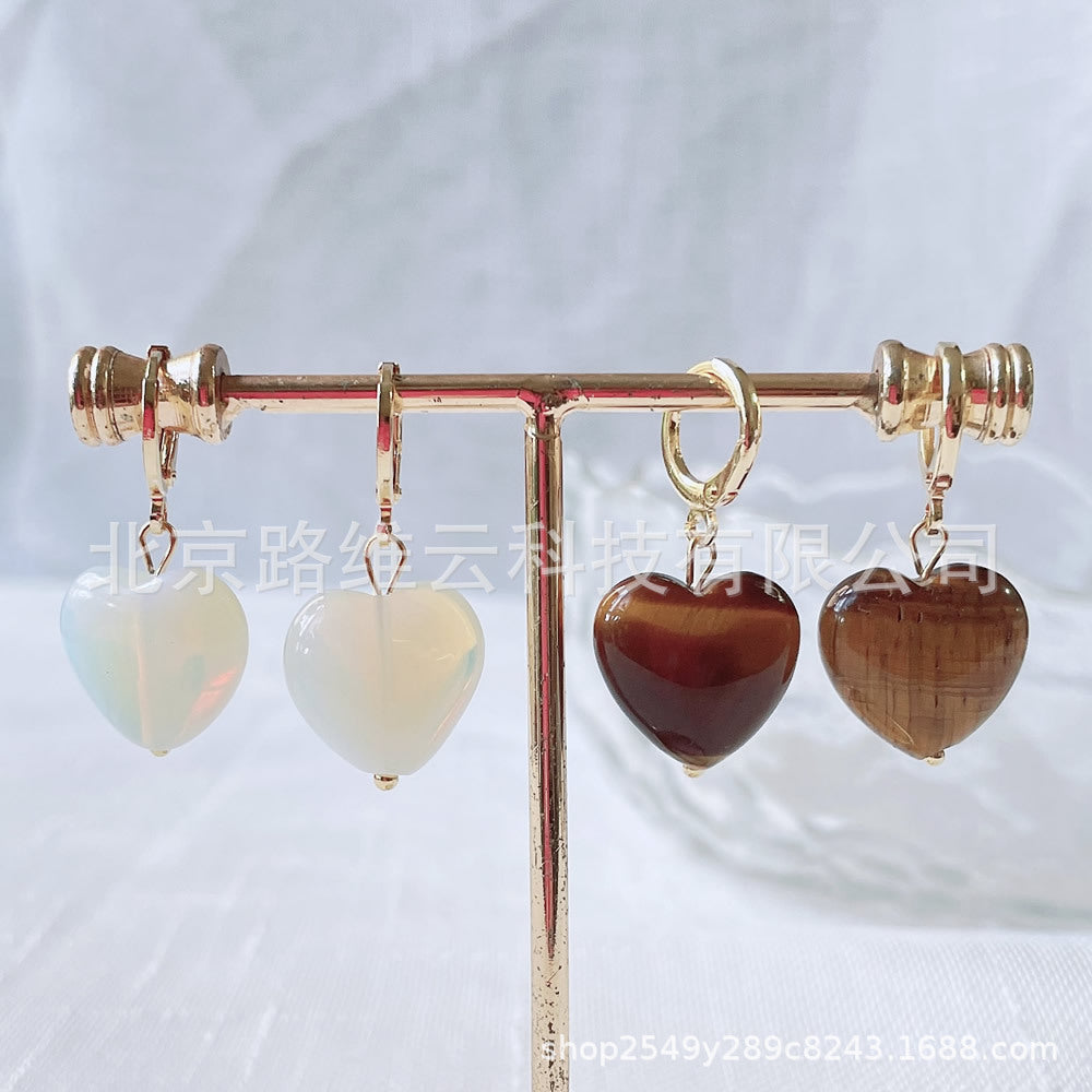 Wholesale 14K gold-wrapped lovely  red agate Crystal semi-precious stone peach heart-shaped earring