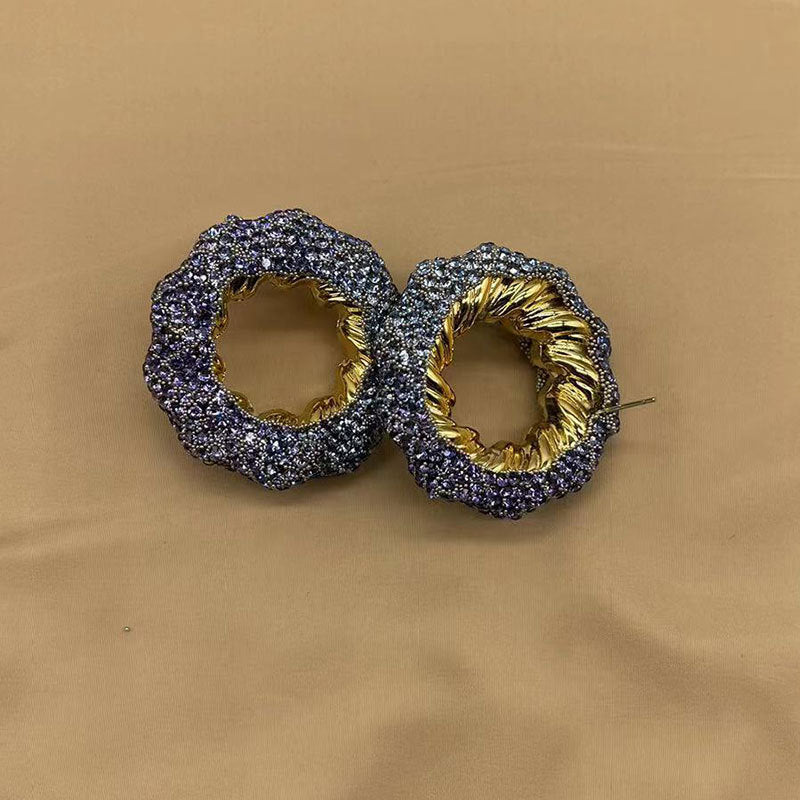 Wholesale Hollow Light Luxury Colored Glass Full Diamond Earrings ACC-ES-KangD008