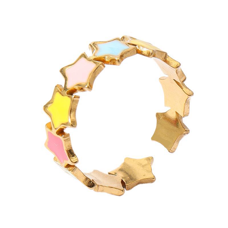 Wholesale Oil Dripping Star Leaf Stainless Steel Ring 18k Gold Plated Rings ACC-RS-MuC012