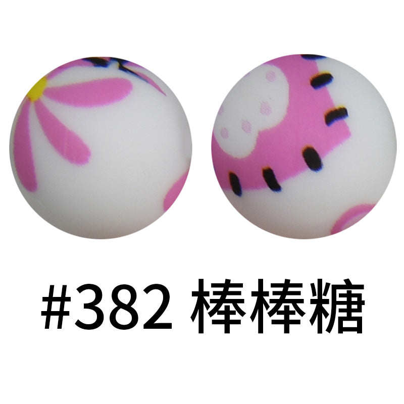Wholesale 50pcs Western Style Leopard Skull Color Aztec Printed Silicone Balls Beads ACC-BDS-HeSheng003