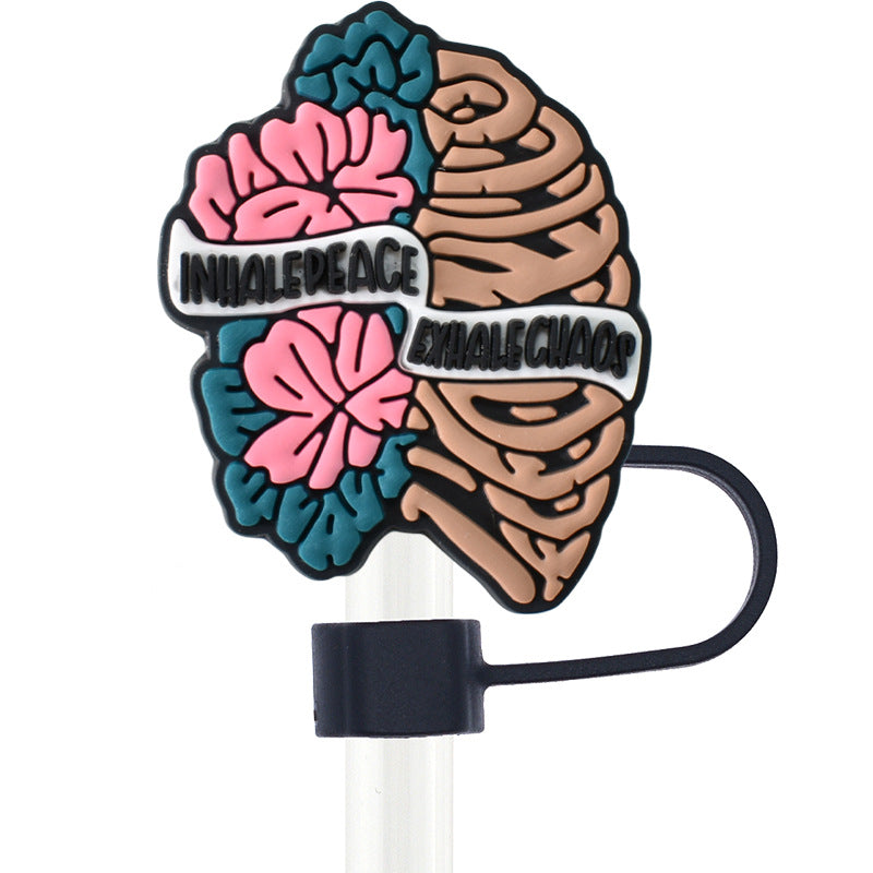 Wholesale Random 100pcs Halloween Skull 10mm PVC Soft Straw Tube Cap ACC-SCR-RYY075