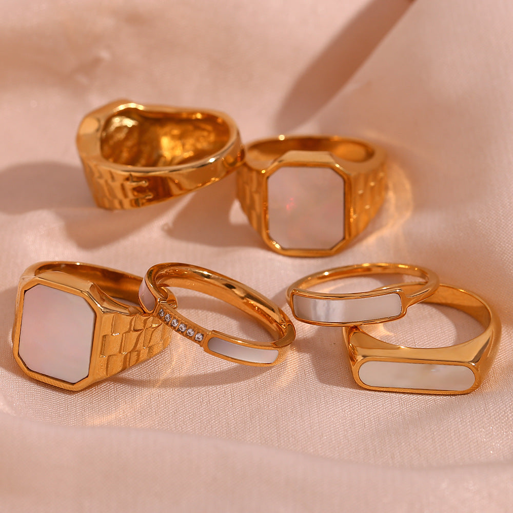 Wholesale Stainless Steel Rings Gold Plated Rings Shell Ring ACC-RS-MengJia003