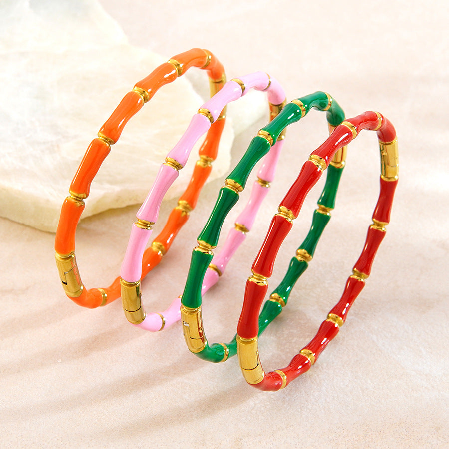 Wholesale Drip Oil Bamboo Joint Stainless Steel Bracelet Trendy Jewelry Accessory for Gift