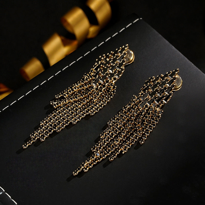 Wholesale 925 Silver Needle Light Luxury Geometric Zircon Long Tassel Earrings