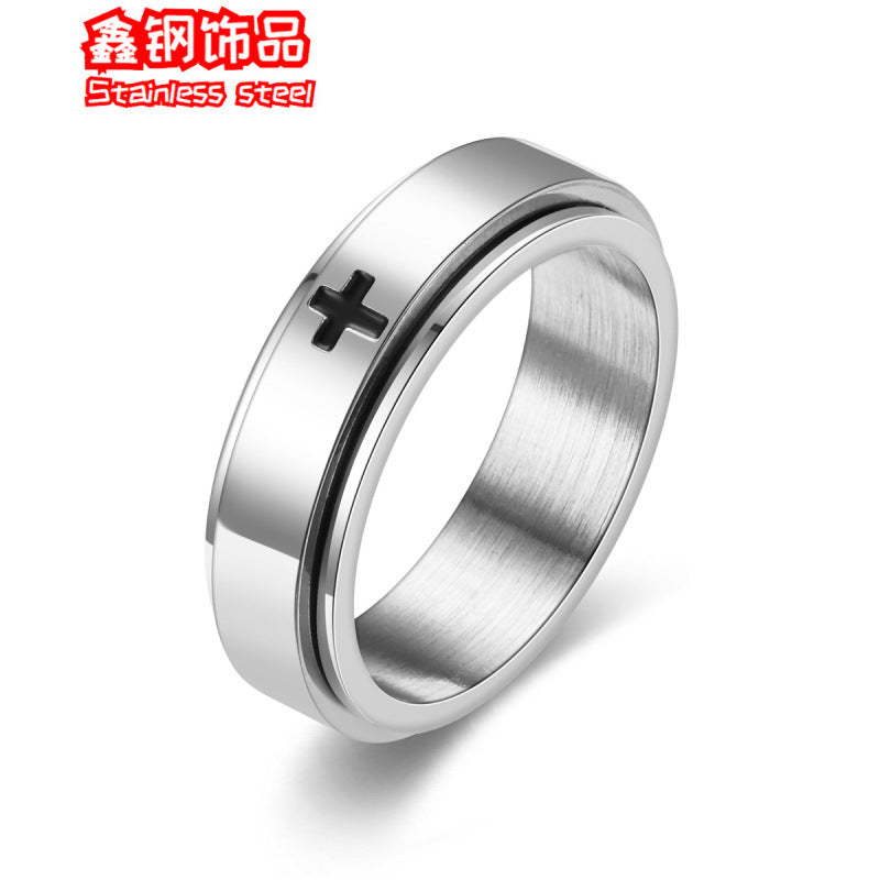 Wholesale  titanium steel cross rotating ring couple pair ring