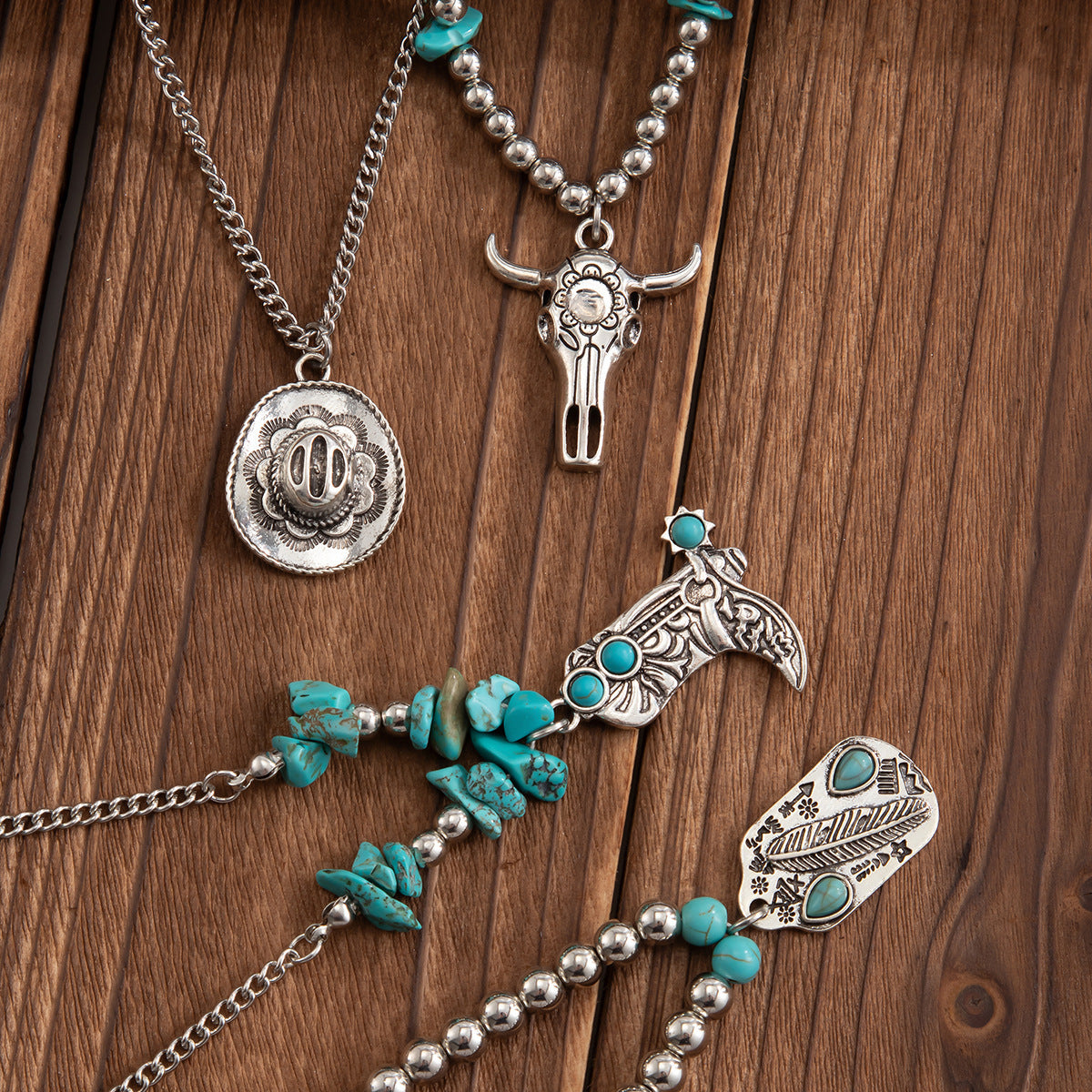 Wholesale Vintage Turquoise Western Style Cowboy Necklace Set ACC-NE-DN020