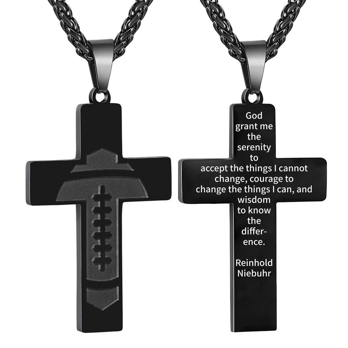 Wholesale American Football Stainless Steel Cross Bible Pendant Necklace