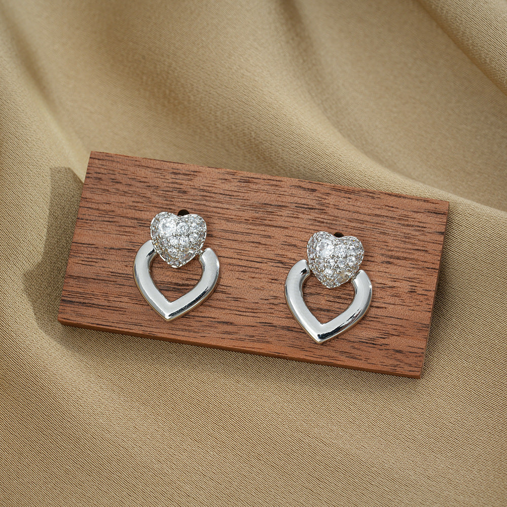 Wholesale Titanium Steel Heart Zircon Necklace and Earring Set Gold Plated Fashion Jewelry Accessory for Women