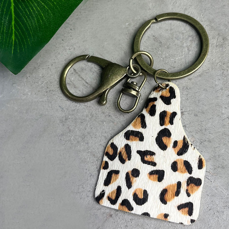 Wholesale of 2pcs/pack Western Denim Genuine Leather Leopard Print Cow Pattern Keychain ACC-KC-HY005