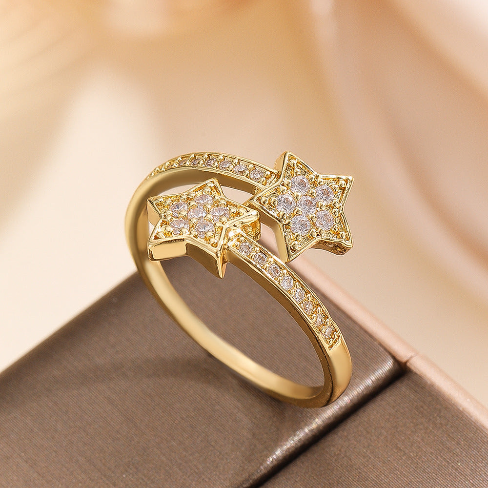 Wholesale Zircon Star Ring Gold Daily Commute Fashion Jewelry Boutique Gift