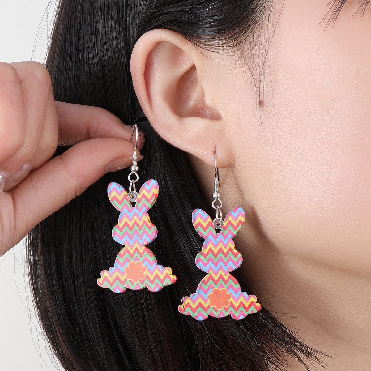 Wholesale Acrylic Cartoon Print Easter Bunny Egg Carrot Earrings