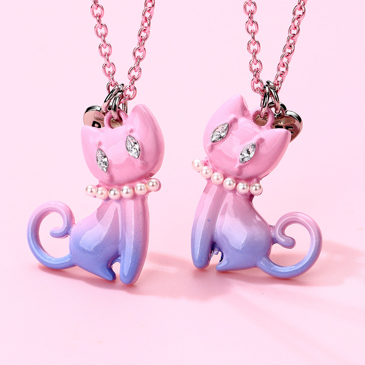 Wholesale Cat Cartoon Pink Gradient Alloy Necklace Set ACC-NE-Hanp007