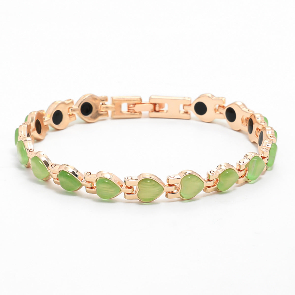 Wholesale Fashion Heart-Shaped Love Bracelet with Imitation Cat' s Eye Stone Zinc Alloy Electroplating Colorful Jewelry Accessory