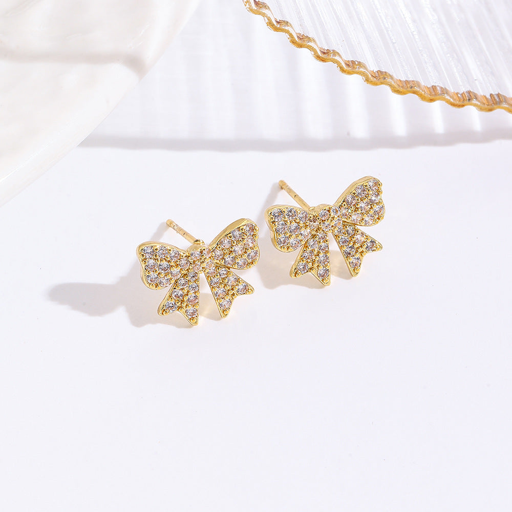 Wholesale Micro-Paved Zircon  Pearl Bow Earrings