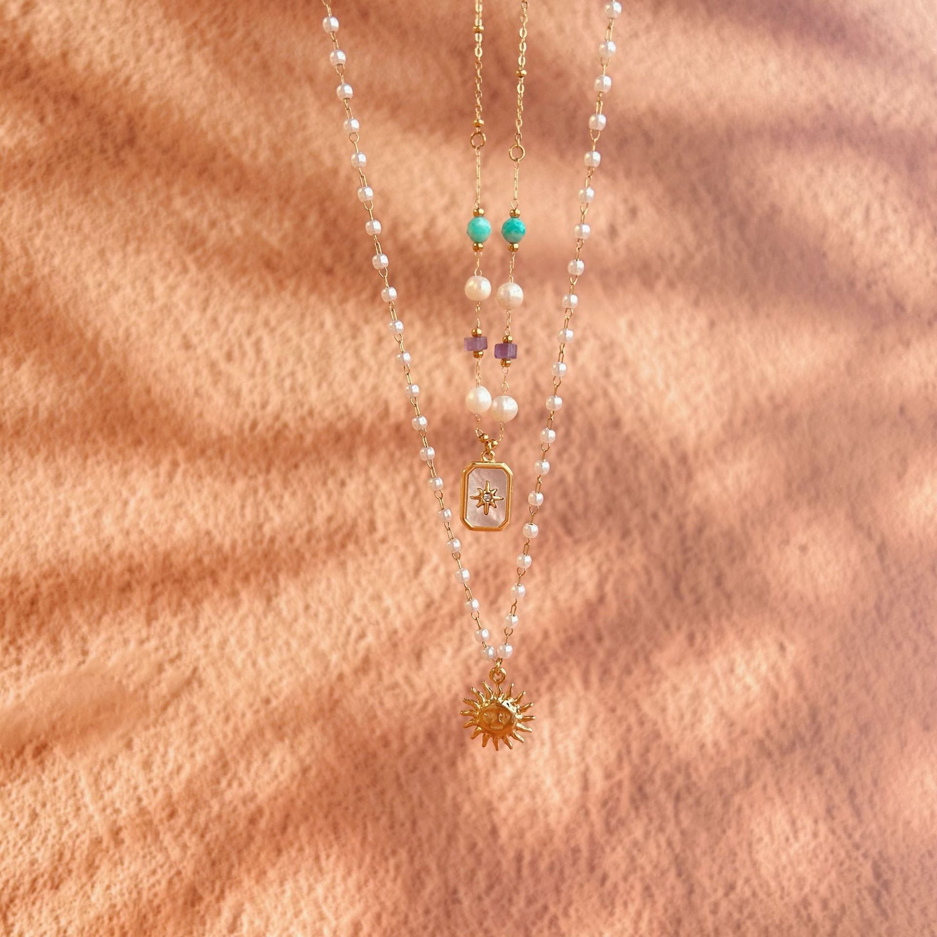 Wholesale Stainless steel handmade natural stone mans star pendant  chain necklaces