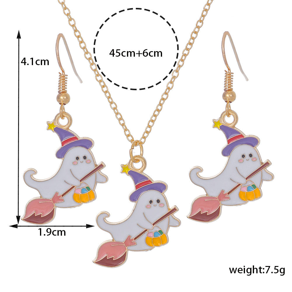 Wholesale Halloween Cartoon Funny Ring Ghost Earrings Necklaces Set ACC-NE-Zhey005