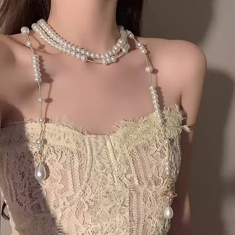 Wholesale Vintage Long Sweater Chain Multi-layer Pearl Necklace ACC-NE-Miaosi016