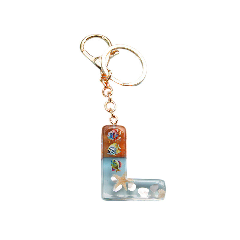 Wholesale Ocean tropical fish 26 English letters epoxy resin keychain
