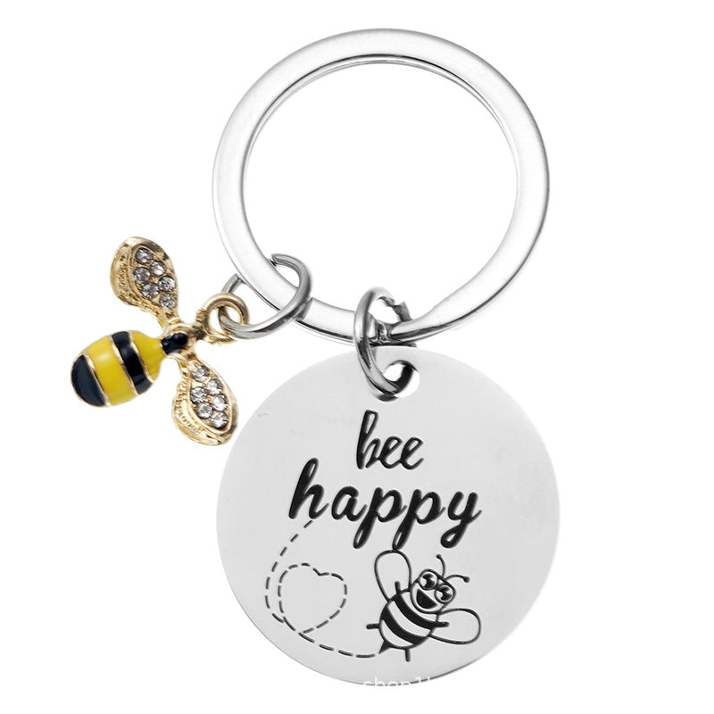 Wholesale Titanium Steel Keychain Cartoon Little Bee Creative Keychain Cute Pendant ACC-KC-Chenz013