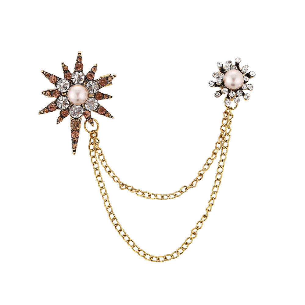 Wholesale Vintage pearl and diamond star tassel brooch