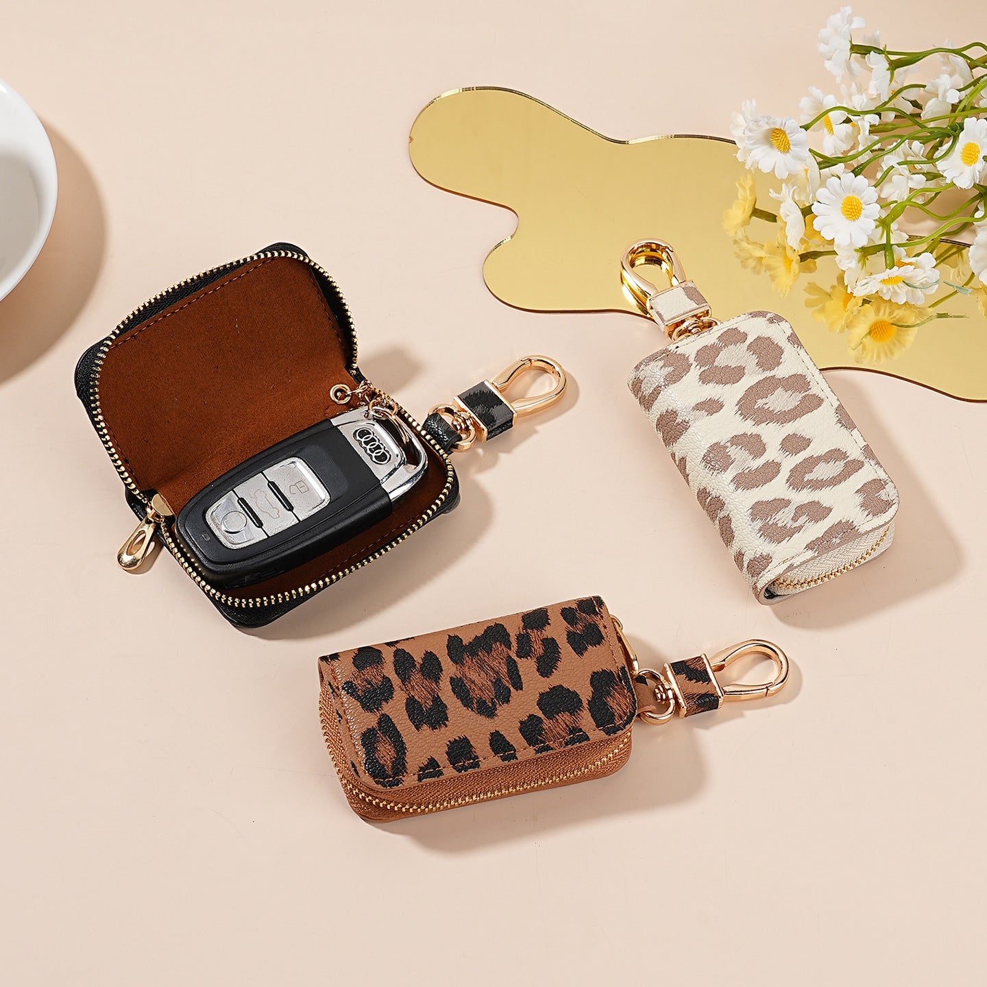 Wholesale PU Leather Leopard Print Car Key Holder Wallet Stylish Everyday Fashion Accessory Unisex Gift For Car Owners