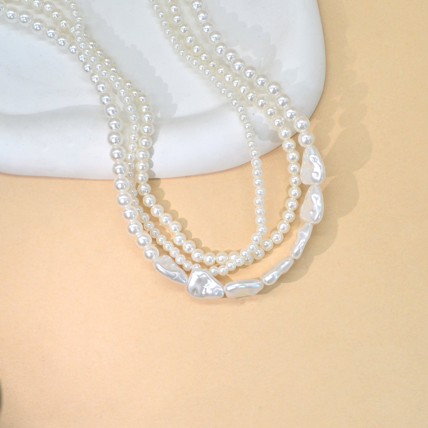 Wholesale retro  pearl stacked woven Baroque necklace