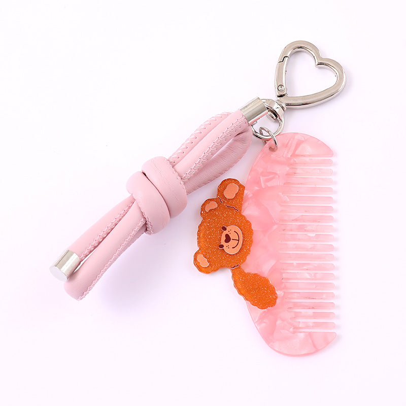 Wholesale Cartoon Cute Bear Acetate Comb Bag Pendant Leather Keychains