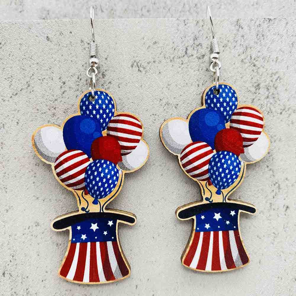 Wholesale American Independence Day Five Pointed Star Wooden Earrings ACC-ES-CY020