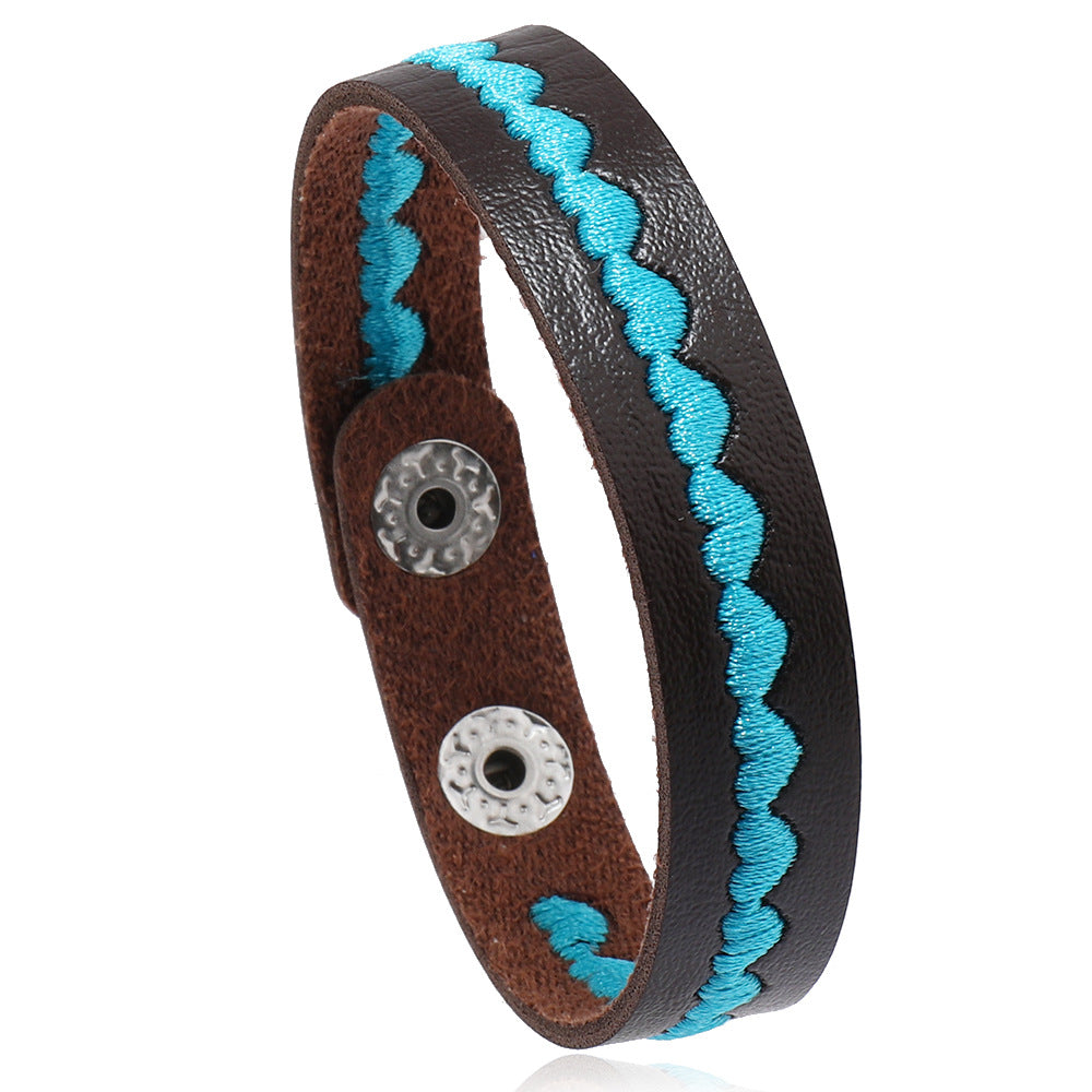 Wholesale 3PCS Leather Heart Embroidered Bracelet