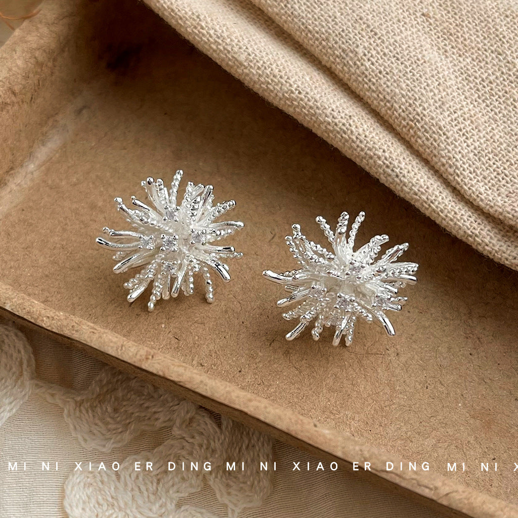 Wholesale 925 silver needles dandelion art  simple earrings