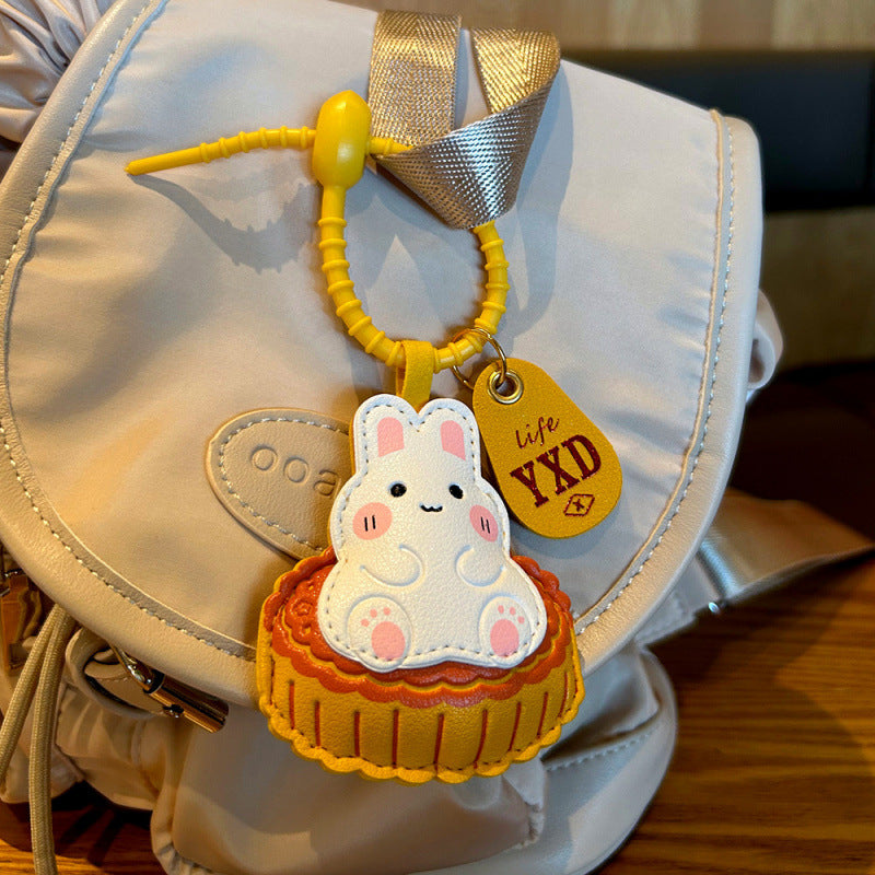 Wholesale Mid Autumn Rabbit Mooncake Leather Keychain Bag Charm Fashion Accessory Gift For Couples