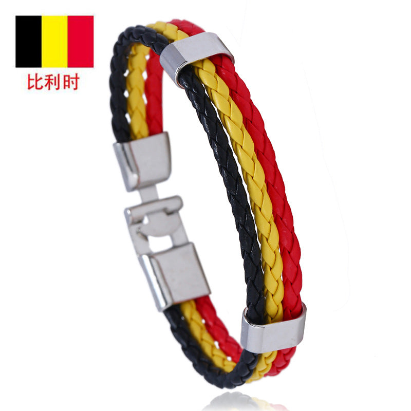 Wholesale Faux Leather Brazil Flag Color Bracelet - Unisex Fashion Accessory Gift