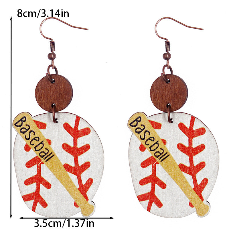 Wholesale Vintage Baseball Softball Wood Disc Stitching Earrings ACC-ES-WeiAn008