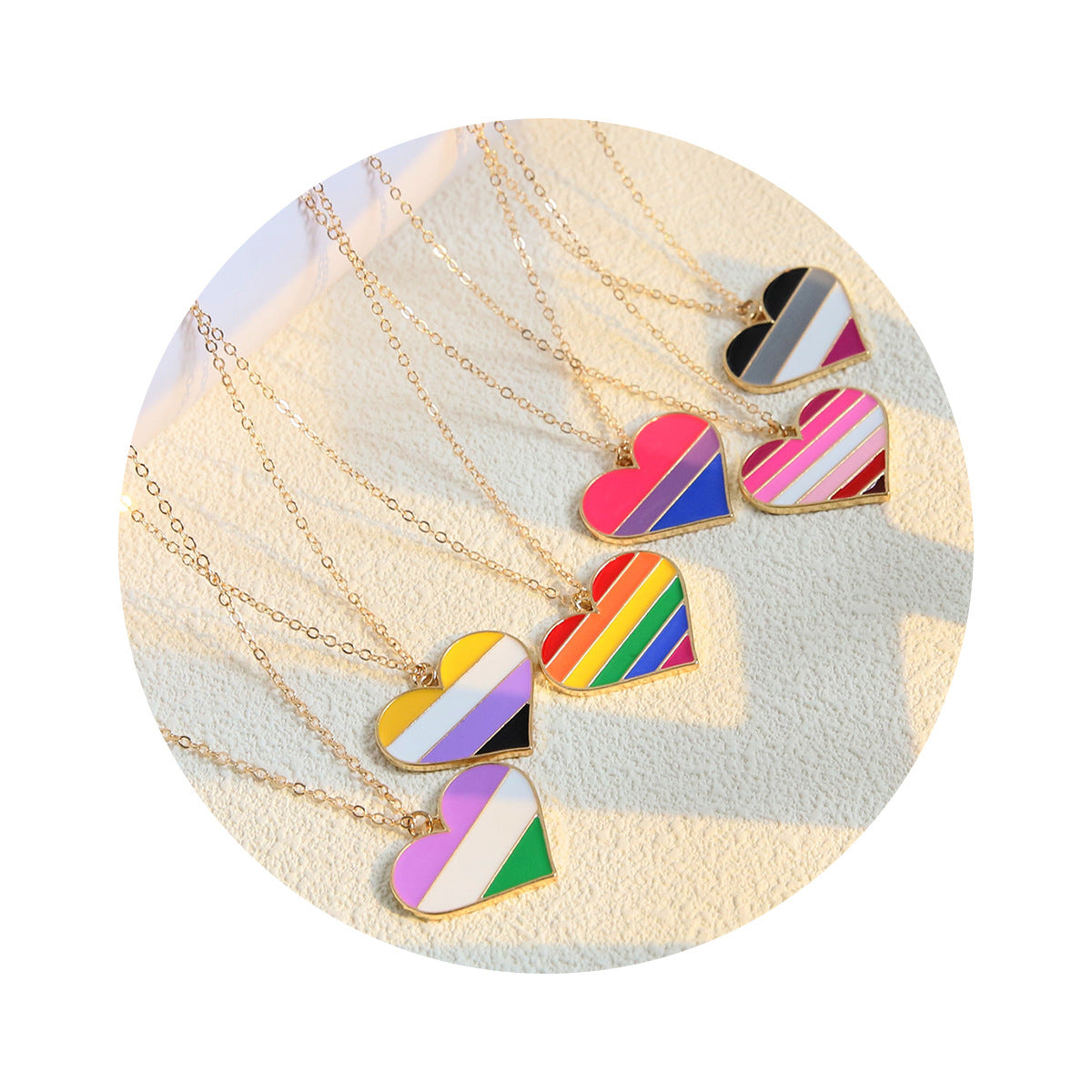 Wholesale Rainbow Color Heart Shaped Oil Drop Pendant Necklace ACC-NE-Zhey001