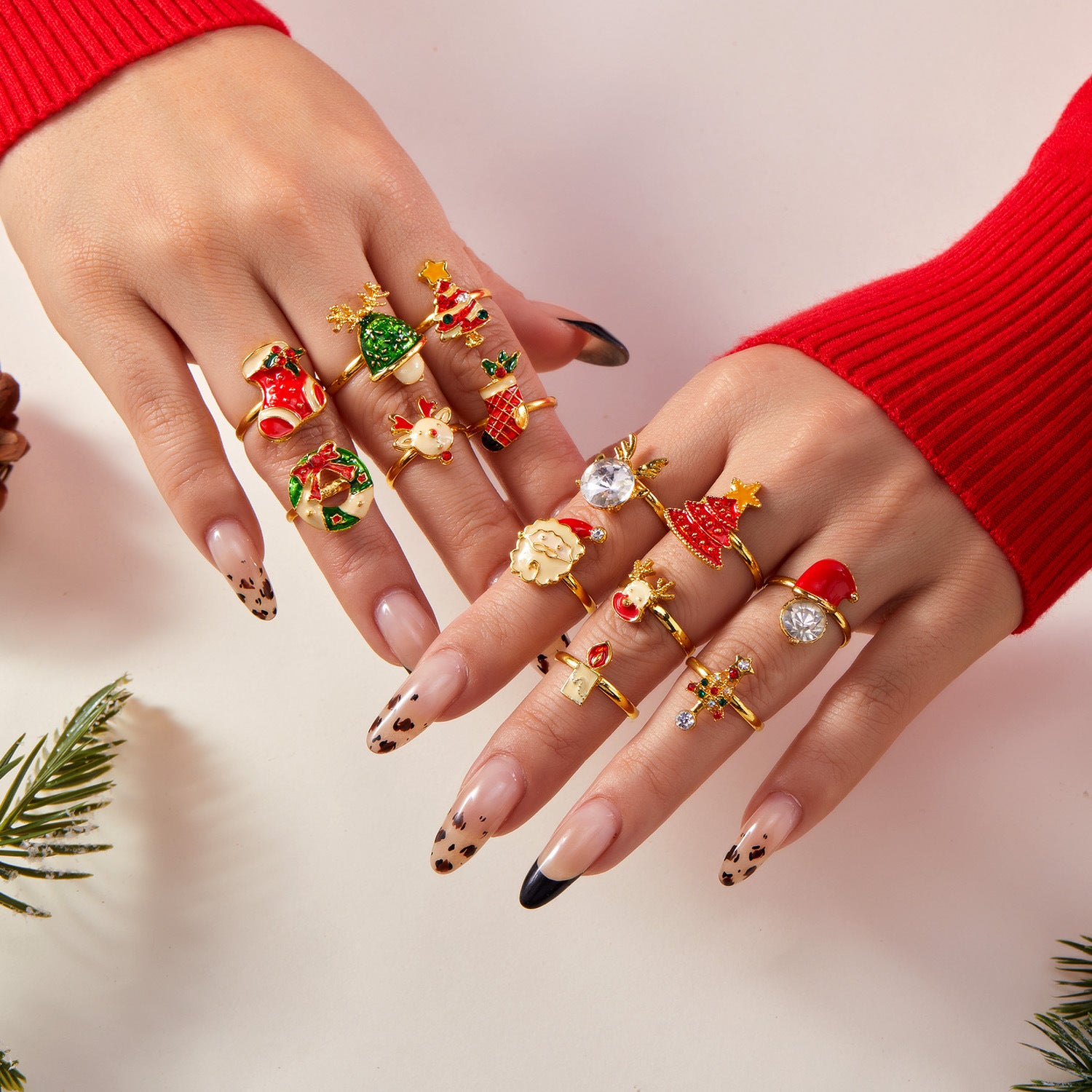 Wholesale Christmas tree  creative rhinestone painting oil ring