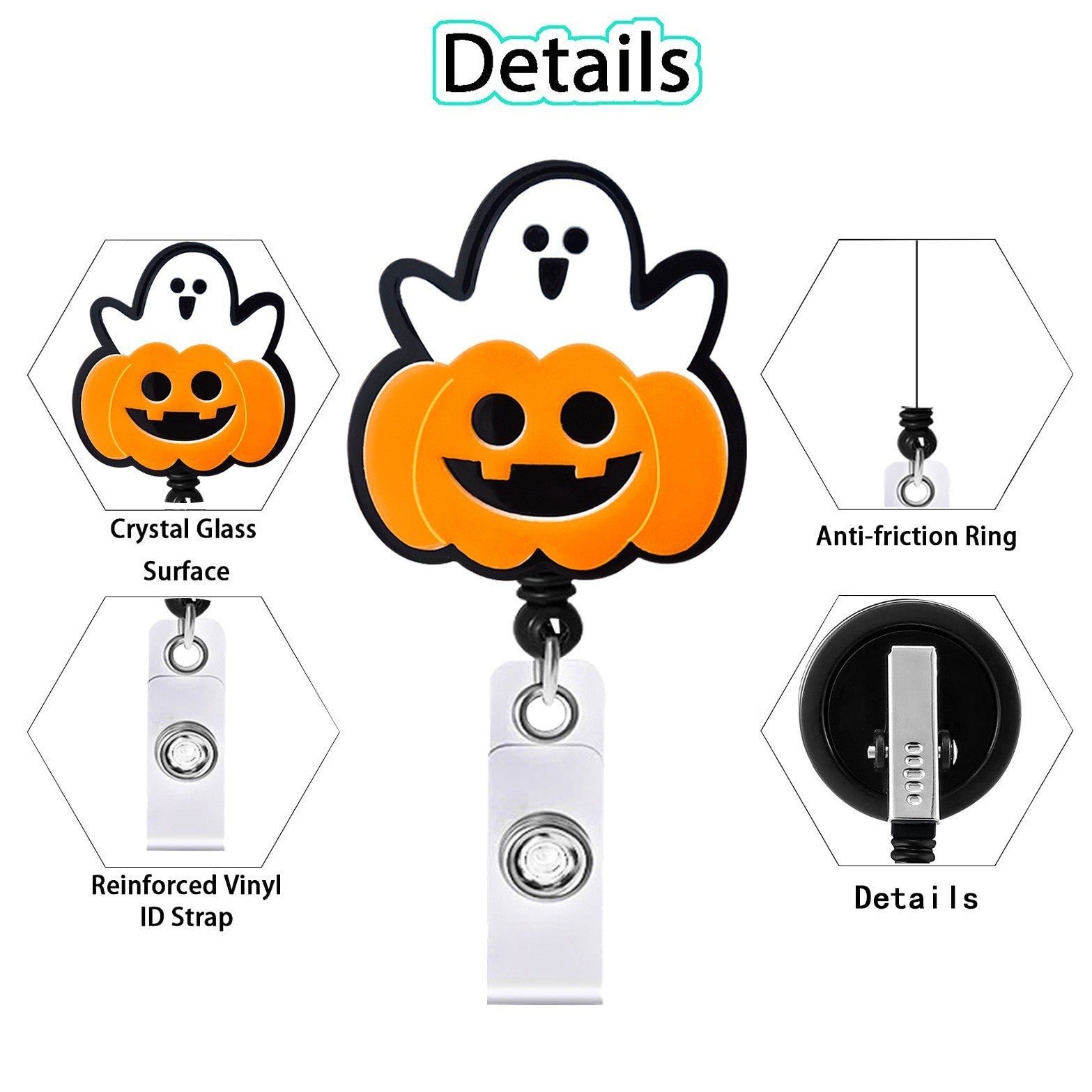 Wholesale DIY  Ghost Badge Clip Retractable ID Card Holder Acrylic Resale Accessory