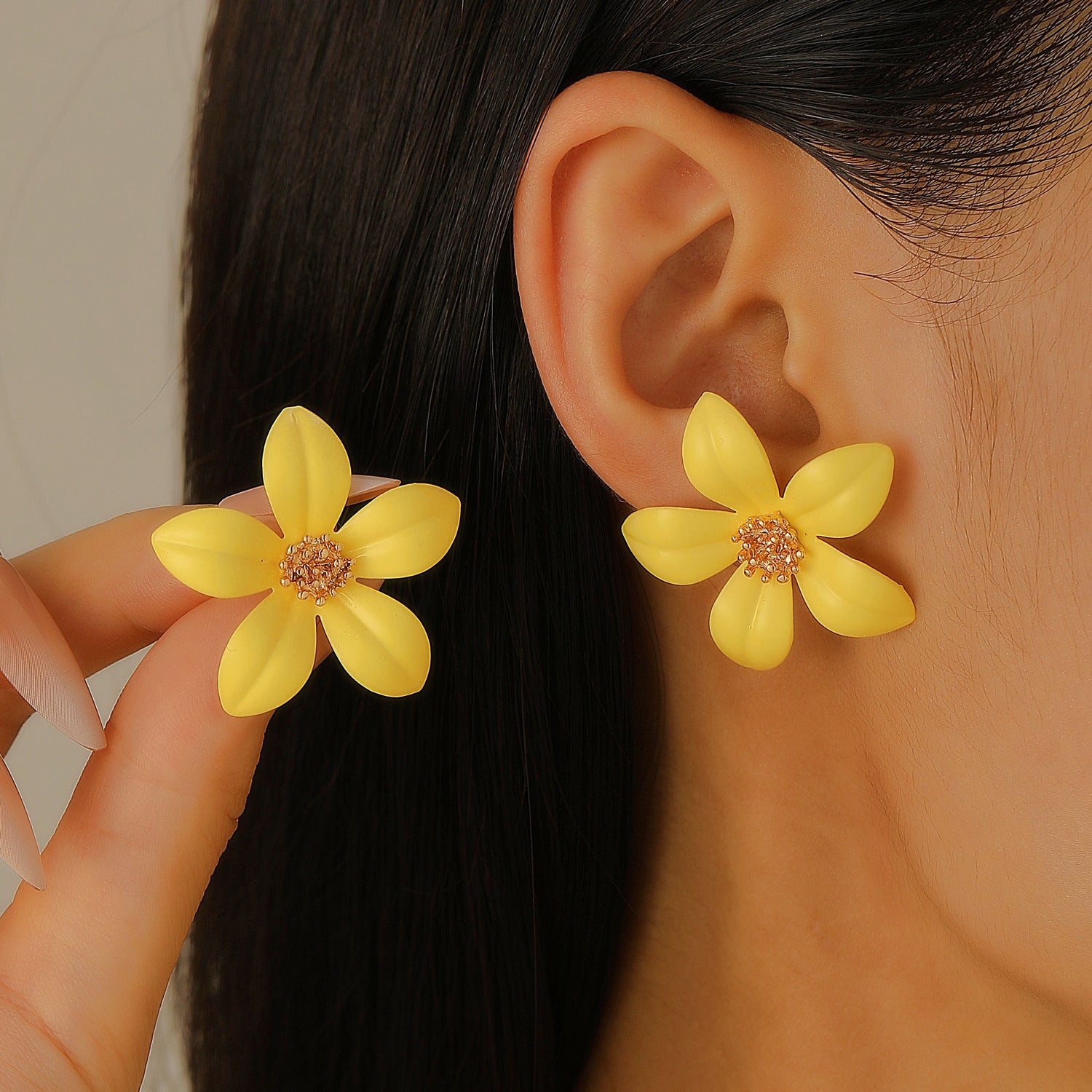 Wholesale Stylish Flower Earrings For Women Double Layer Petal Colorful Dripping Oil Zinc Alloy Everyday Jewelry Accessory