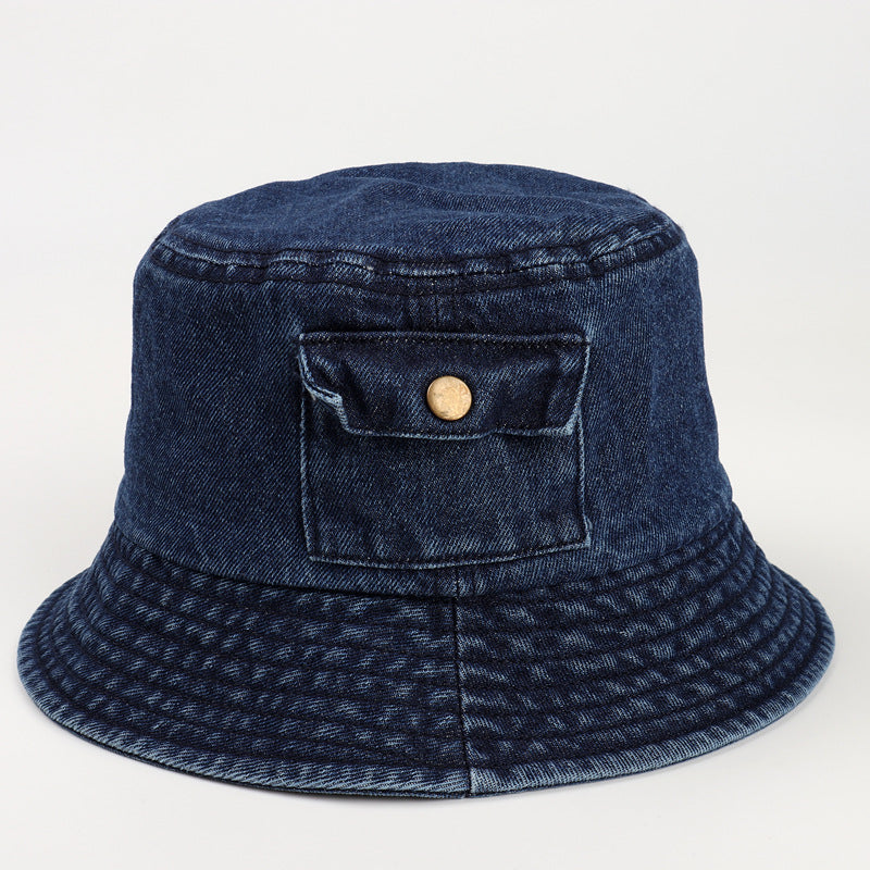 Wholesale Fisherman hat retro Denim small pocket short brim basin hat bucket hat