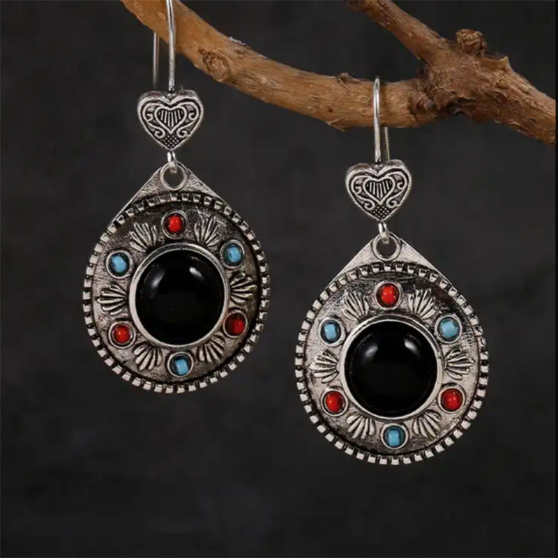 Wholesale Retro Chinese Style Turquoise Gourd Pendant Earrings,  Stylish Everyday Wear Jewelry Accessory