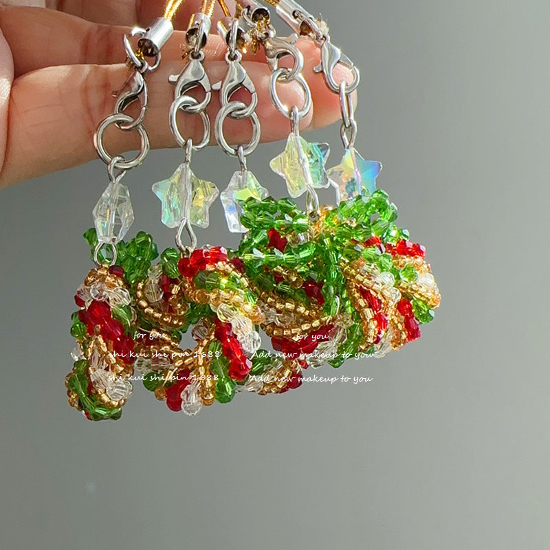 Wholesale Christmas Wreath Mobile Phone Chain Accessories Crystal Woven