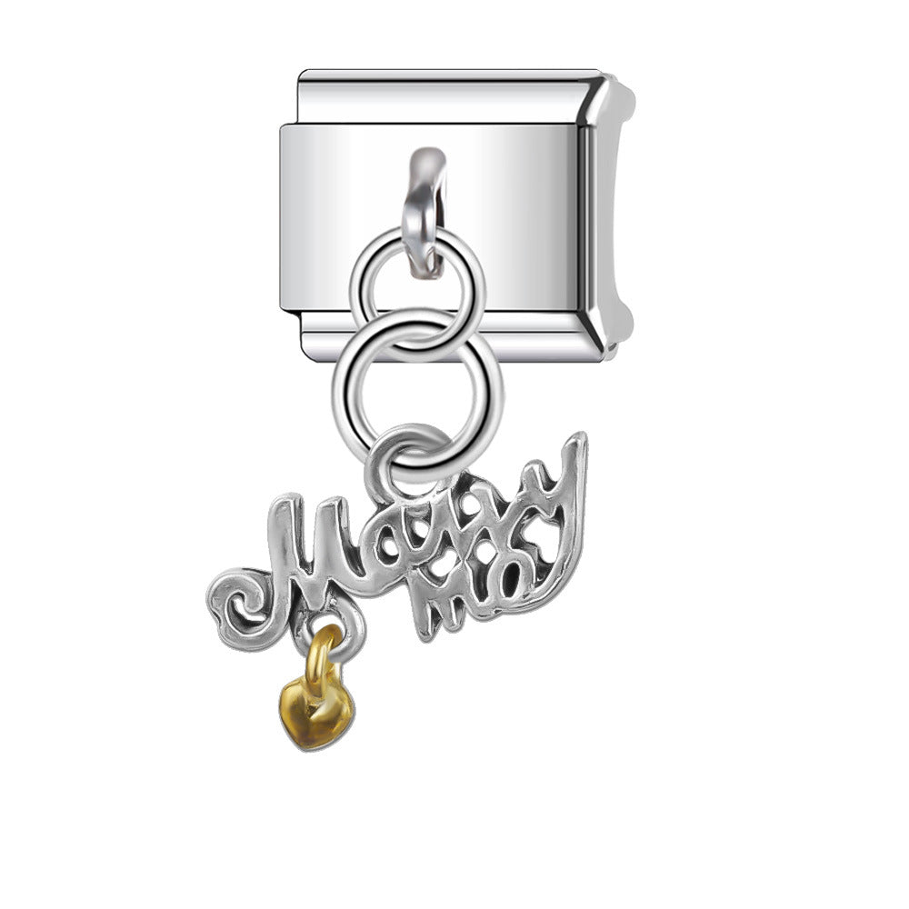 Wholesale Italian Charm Bracelet 9mm DIY Splicing Stainless Steel Heart Pendant Composable Bracelet