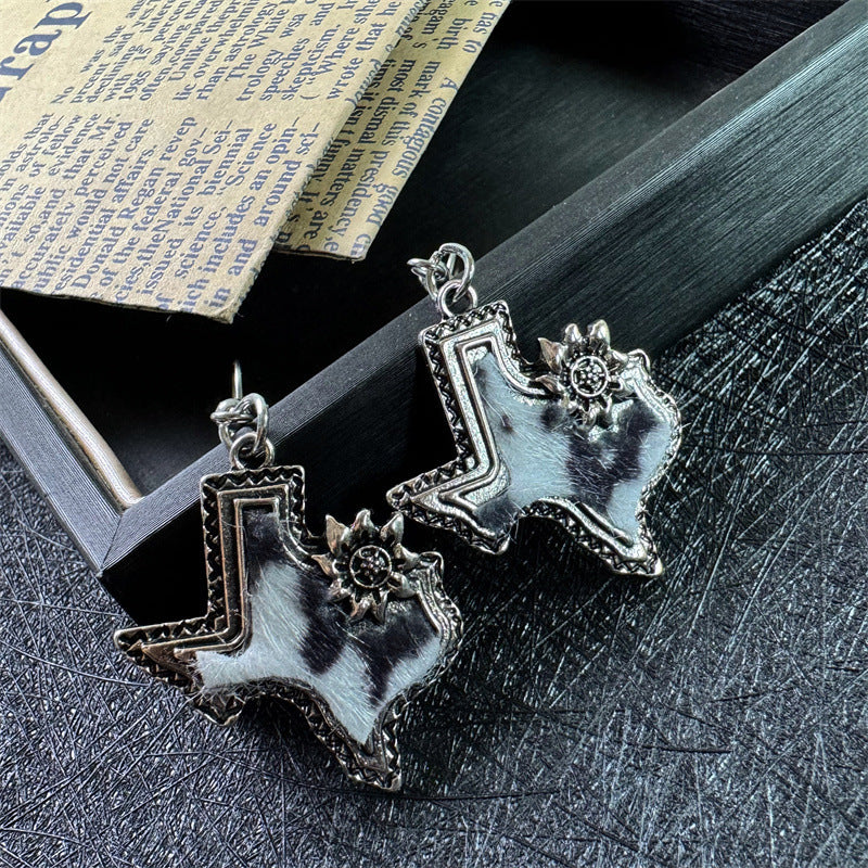 Wholesale Western Denim Design Sense American Map Shape Earrings