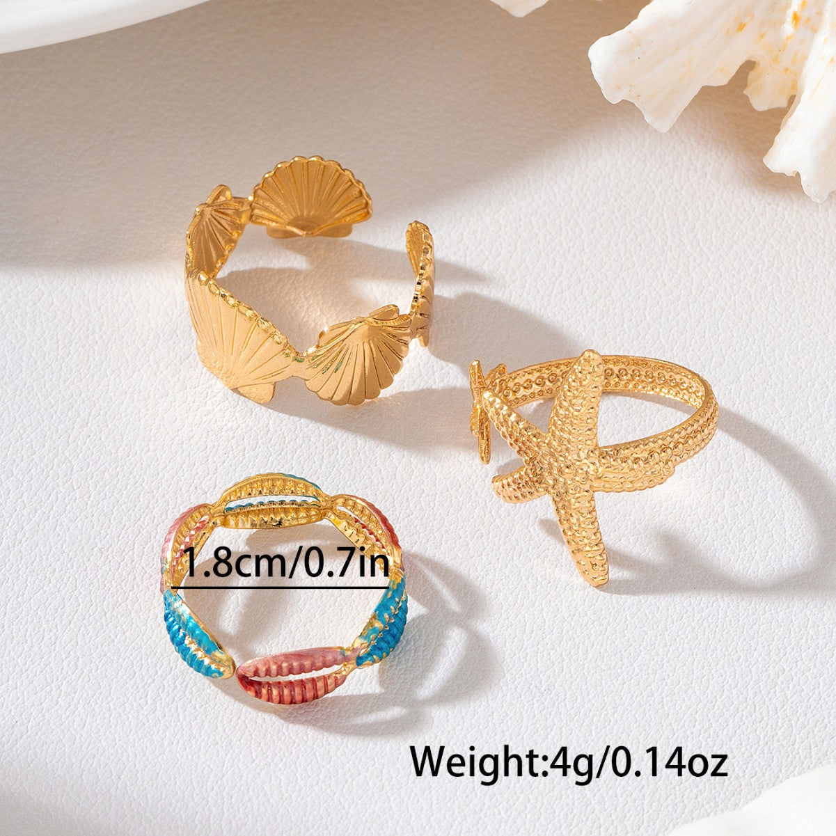 Wholesale Summer Beach Ocean Starfish Shell Stacking Ring Set Colorful Fashion Jewelry Accessory Boutique Resale For Women