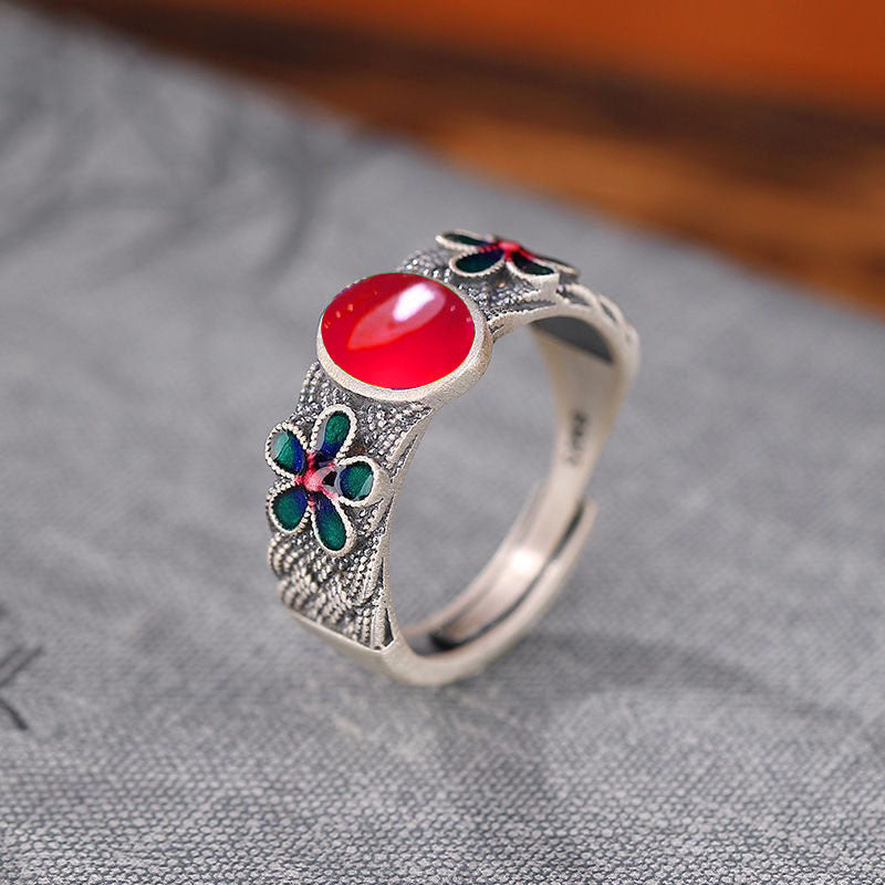 Wholesale watermelon red crystal ring opening adjustable