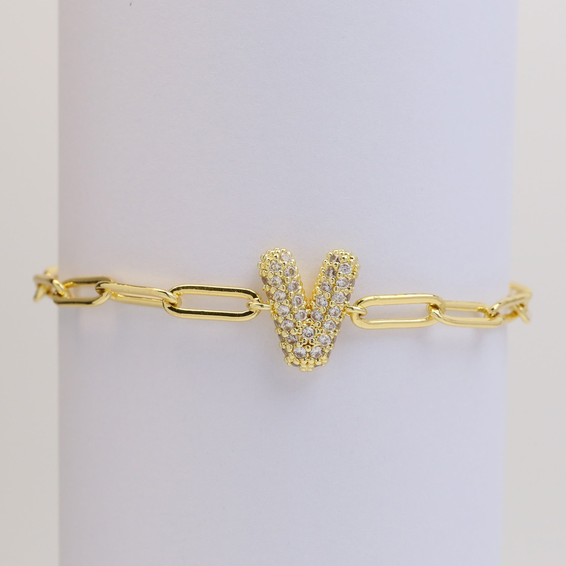 Wholesale 18k Bubble Balloon Diamond 26 Letter Paper Clip Adjustment Bracelet ACC-BT-BaiYi001