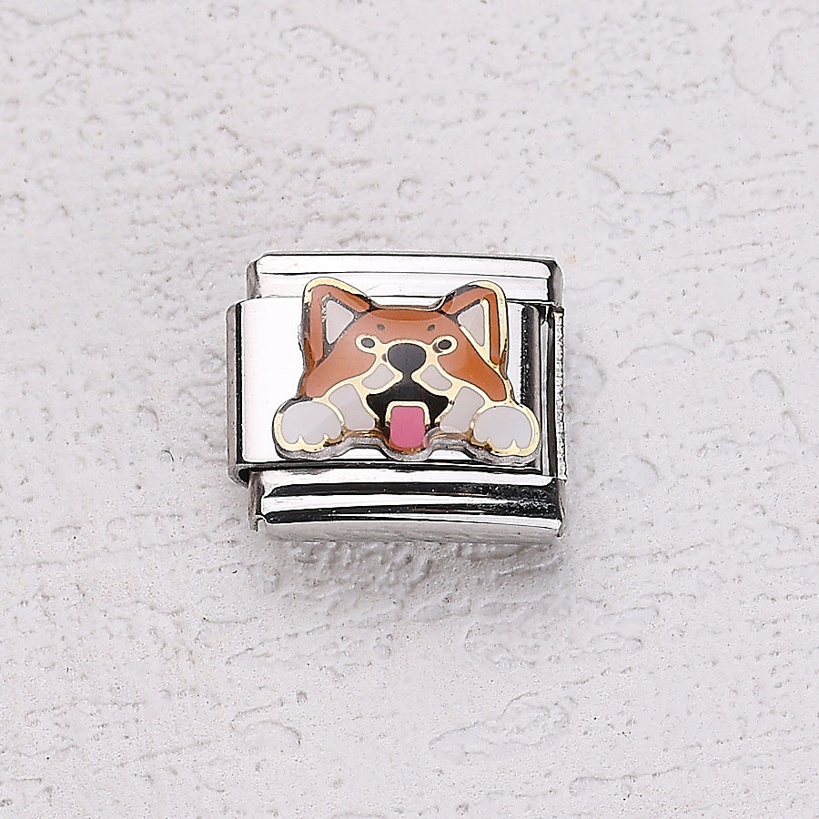 Wholesale 10pcs Italian Charm Bracelet 9mm DIY Splicing Cartoon Bear Pet Dog Stainless Steel Composable Bracelet