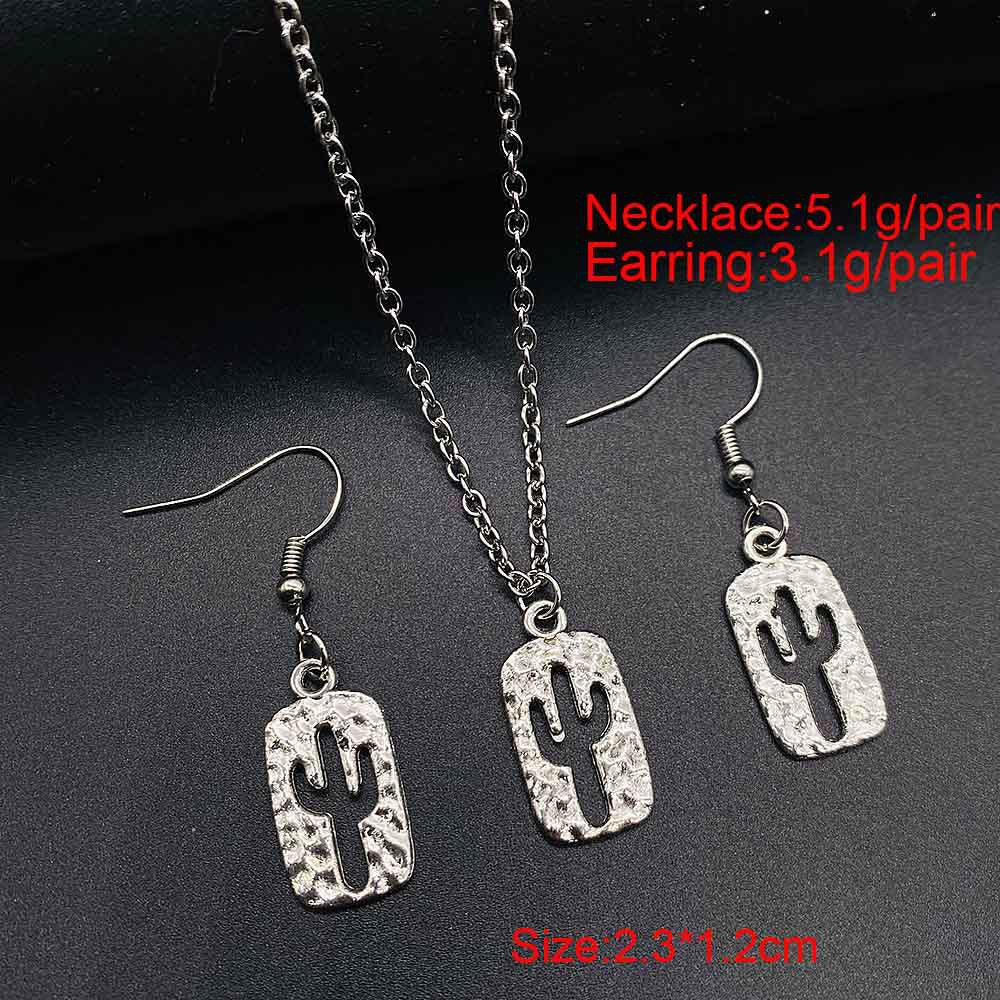 Wholesale Trendy Western Turquoise Cactus Cattle Head Earrings &  Necklace Set Jewelry Accessory